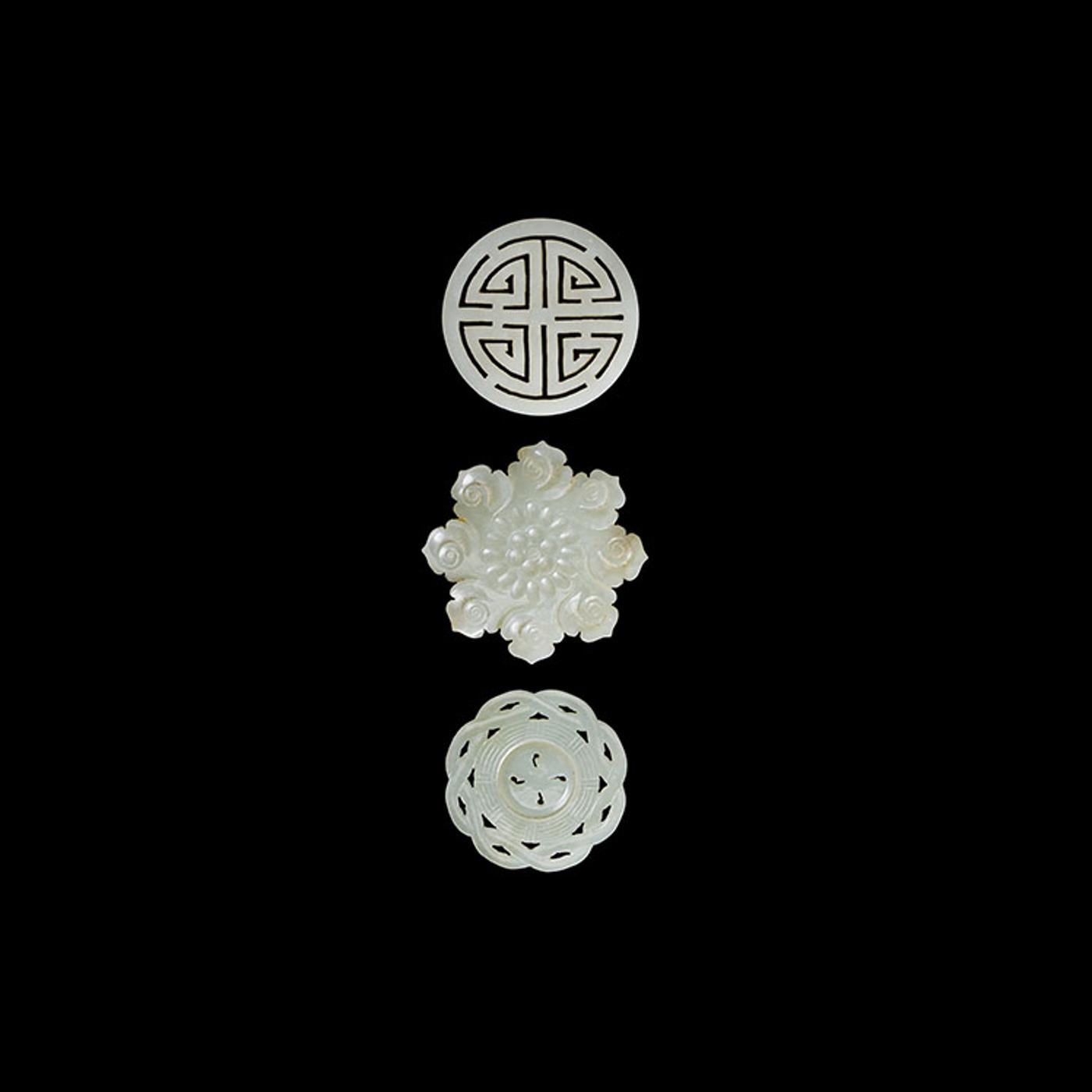 Chinese Art - Three Chinese Pale Celadon Jade Carved Pendants, 19th Century
