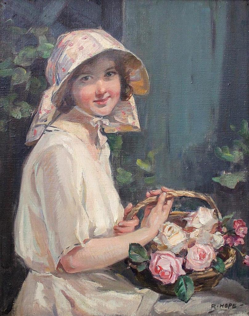 Robert John Hope (1948) - Untitled- Portrait of a Young Lady with a basket of roses