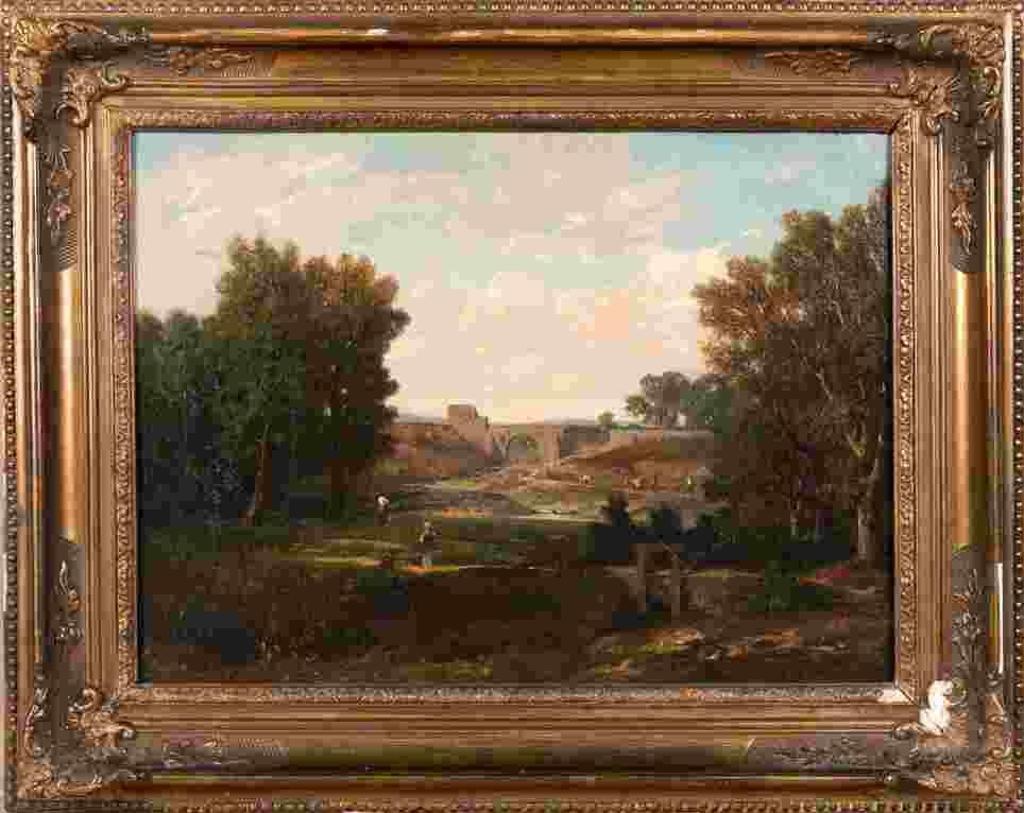 Antoine Ponthus-Cinier (1812-1885) - Figure in Italianate landscape (Champagne Romaine), ca. 1840