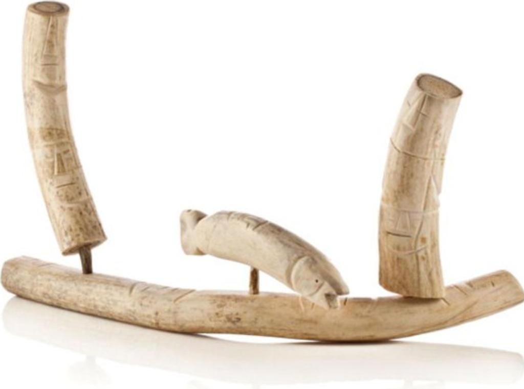 Lucy Tasseor Tutsweetok (1934-2012) - Composition (Humans and Spirit Fish), Late 1970s, antler, 10.25 x 18 x 8.75 in,
