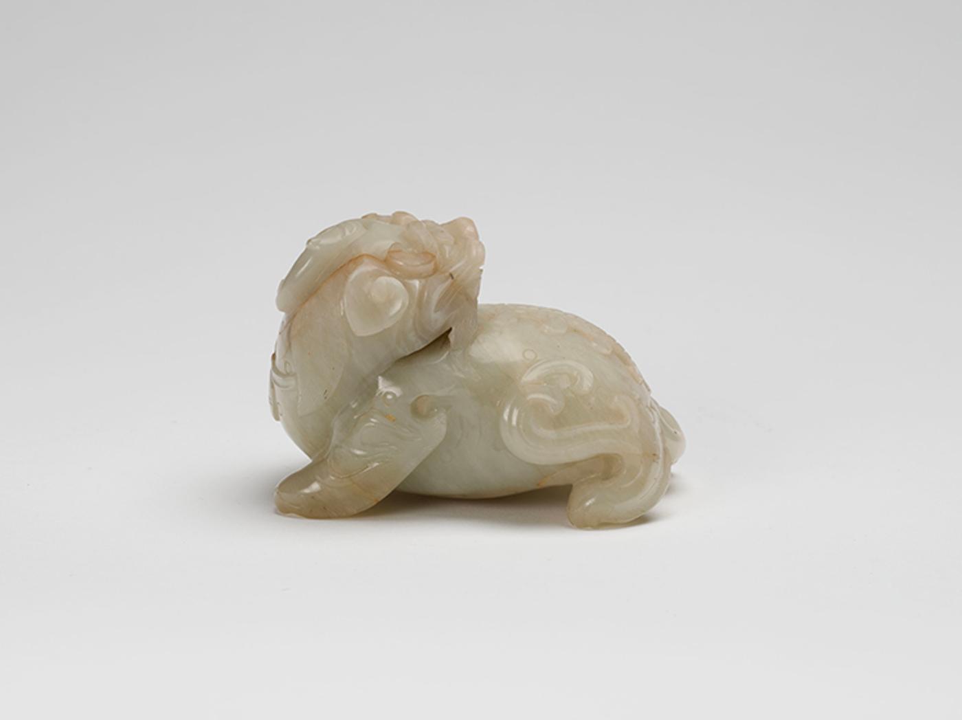 Chinese Art - A Chinese White Jade Carved Bixie, 17th Century