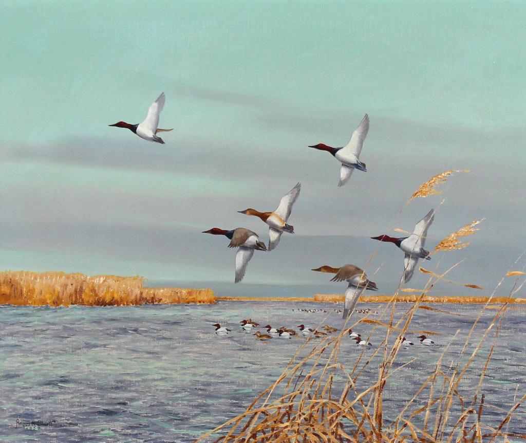 Angus Henry Shortt (1908-2006) - Untitled, Ducks in Flight over a Marsh