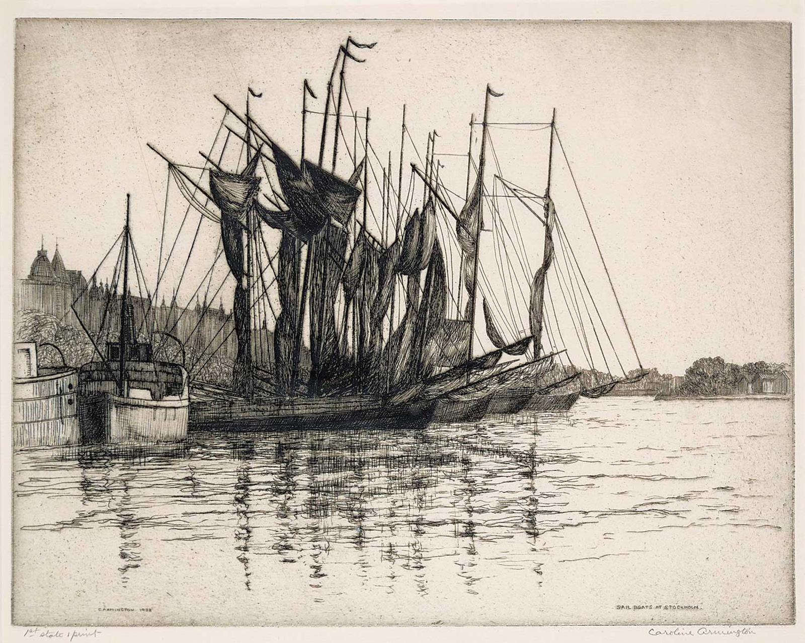 Caroline Helena Armington (1875-1939) - Sail Boats at Stockholm  #1st state print