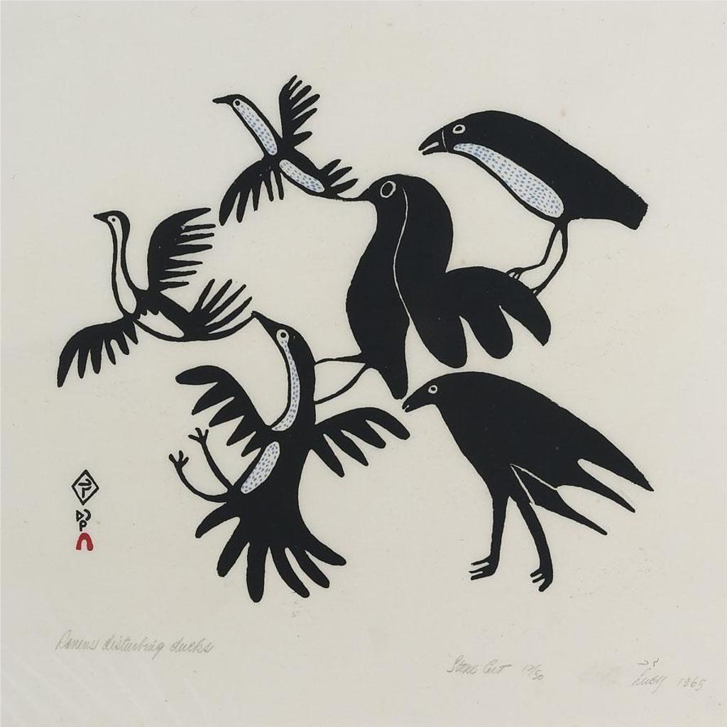 Lucy Qinnuayuak (1915-1982) - Ravens Disturbing Ducks