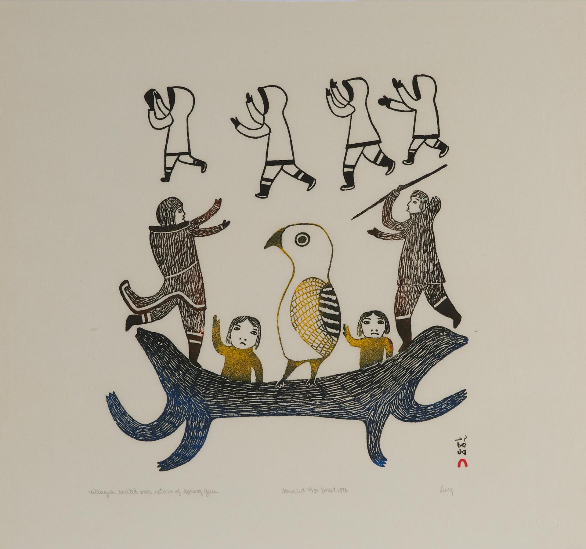 Lucy Qinnuayuak (1915-1982) - Villager Excited Over Return Of Spring Geese