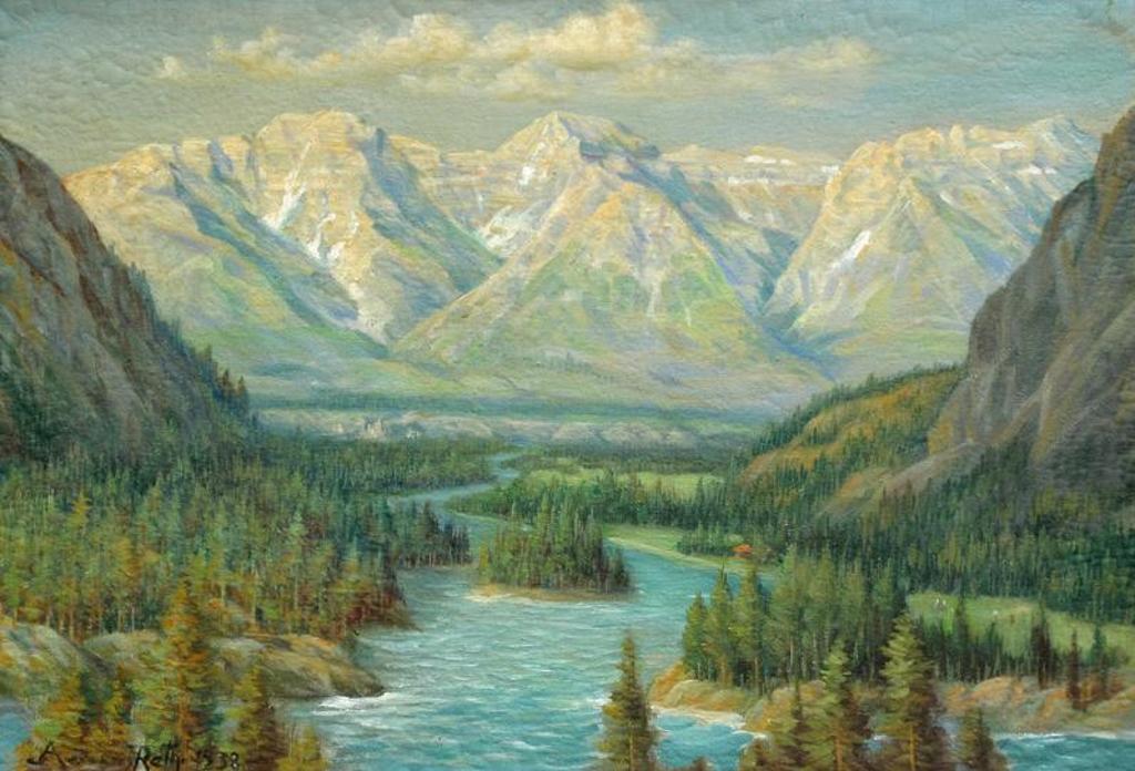 Andreas Roth (1872-1949) - Fairholme Range And Bow River (View From The Banff Springs Hotel); 1938