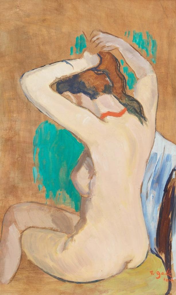 François Gall (1912-1987) - Eugénie nue, de profil au collier rouge