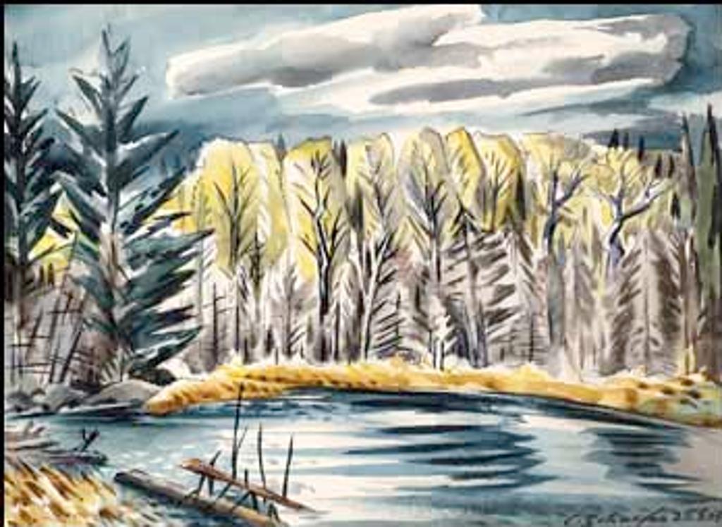 Carl Fellman Schaefer (1903-1995) - Budding Poplars, Heck's Lake Near the Big East River, Algonquin
