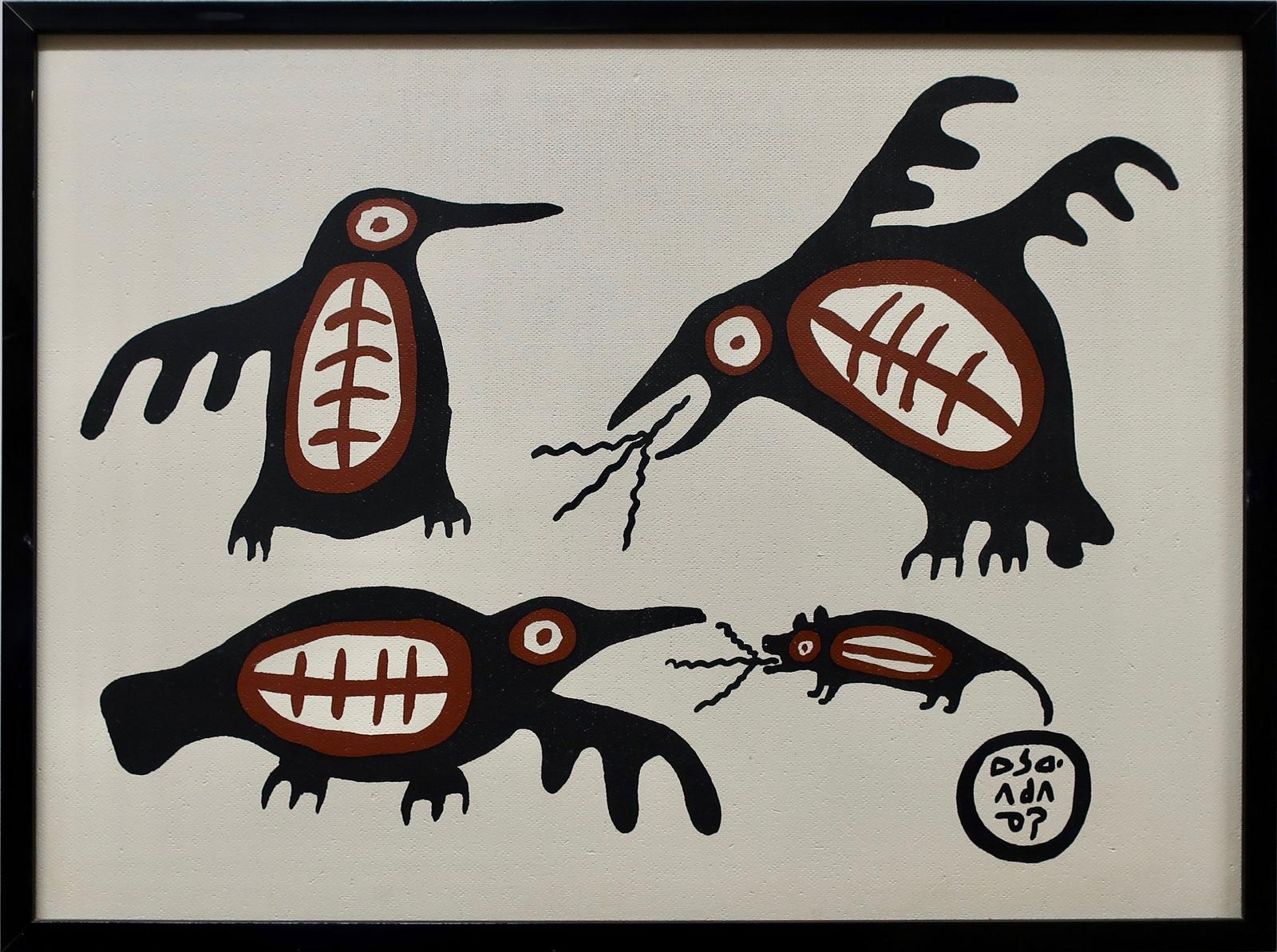 Norval H. Morrisseau (1931-2007) - Untitled (Three Birds Attacking Small Animal)
