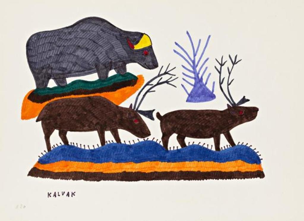 Helen Mabel Nigiyok Kalvak (1901-1984) - Untitled (Caribou and Muskox)