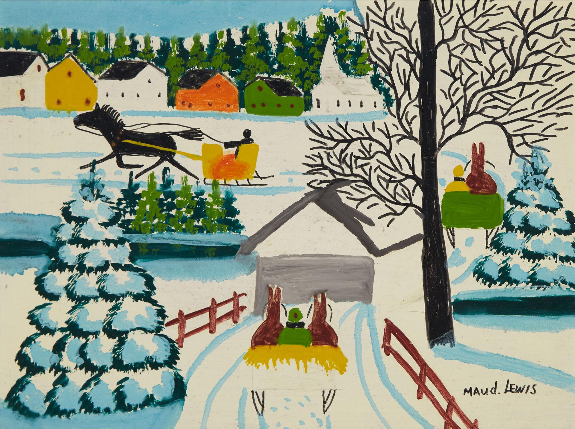Maud Kathleen Lewis (1903-1970) - Carriage Ride Through Town, Winter