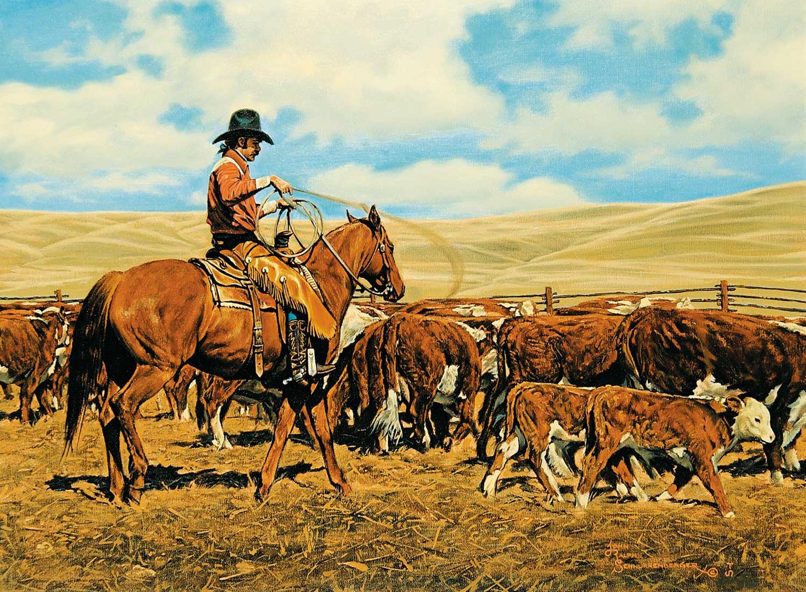 John Ralph Schnurrenberger (1941) - Herding Calfs at Big Meadow