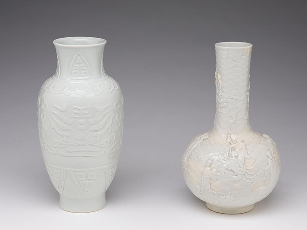 Chinese Art - Two Chinese White Glazed Bottle Vases, 18th/19th Century