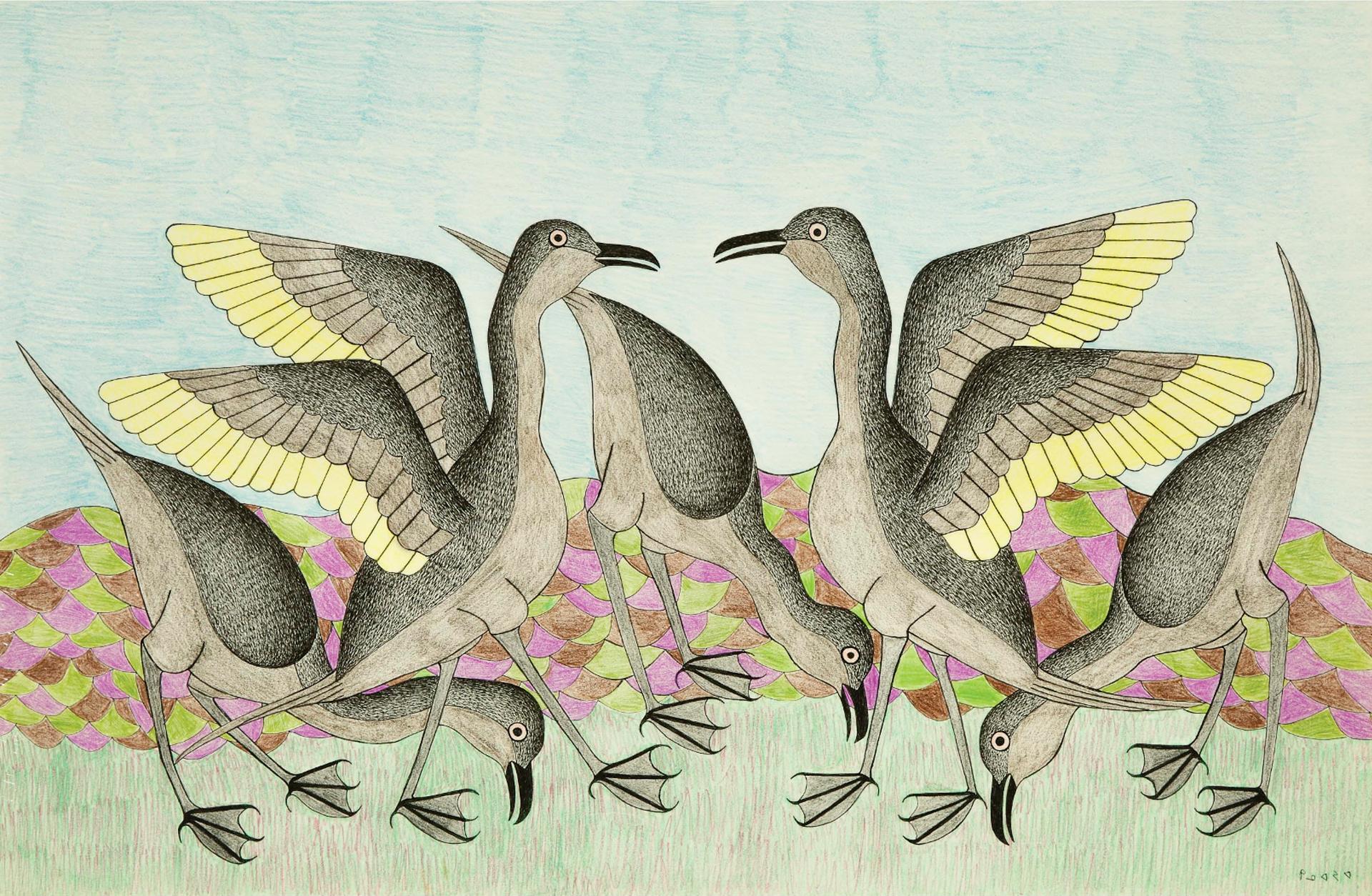 Kenojuak Ashevak (1927-2013) - Untitled (Five Birds), Ca. 1990