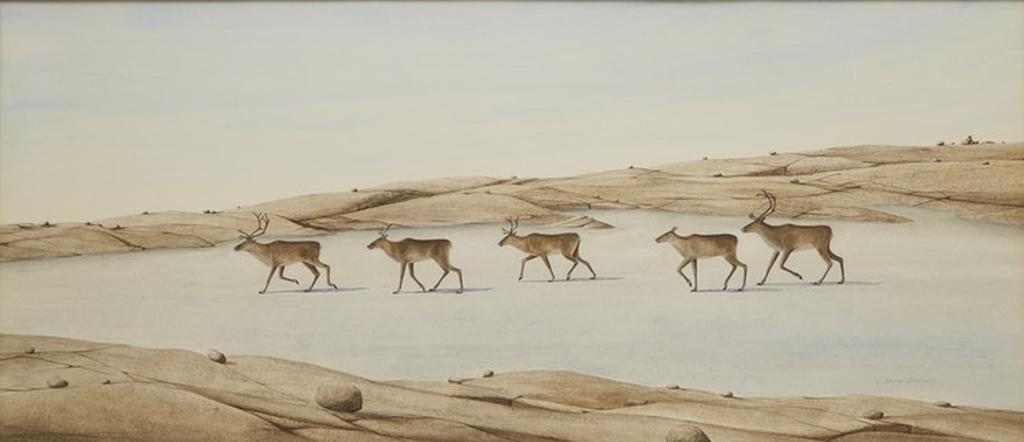 Michael Peter French (1951) - Caribou Crossing Ice in the Fall