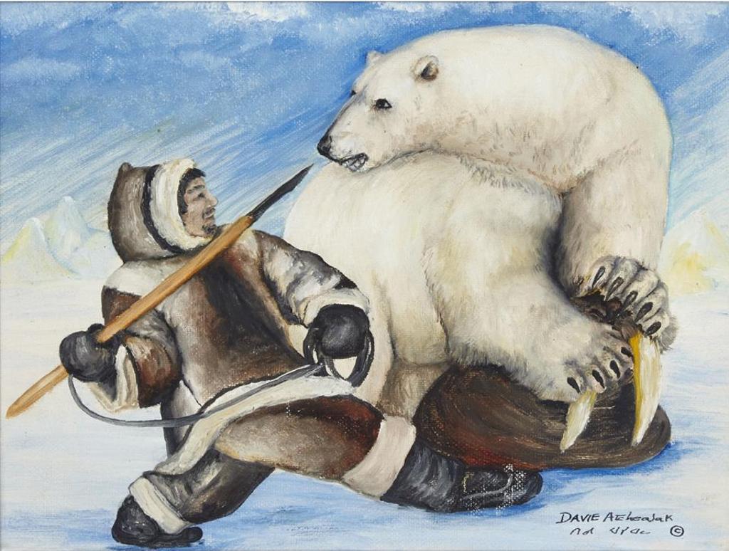 Davie Atchealak (1947-2006) - Hunter Attacking A Polar Bear