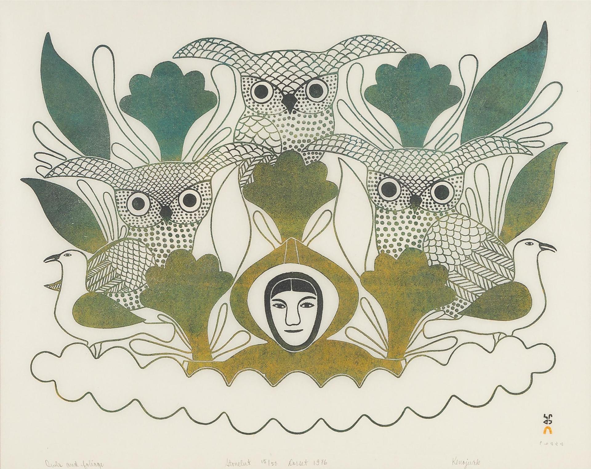 Kenojuak Ashevak (1927-2013) - Owls And Foliage