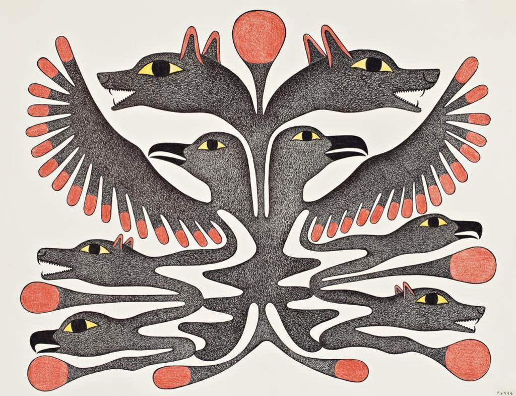 Kenojuak Ashevak (1927-2013) - Birds and Wolf Heads), 1998