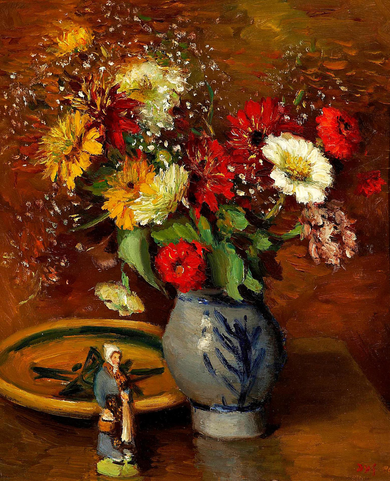Marcel Dreyfus Dyf (1899-1985) - Bouquet de fleurs avec une figurine