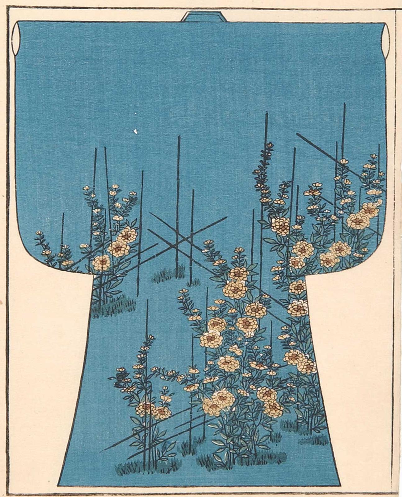Japanese School - Untitled - Kimono Garden Blue