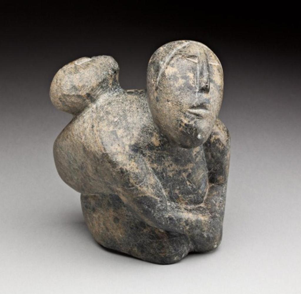 Mary Kahootsuak Miki (1920-1993) - Mother and child, ca. 1975-77, grey stone, 7.5 x 5.5 x 4.5 in, 19.1 x 14 x 11.4 cm