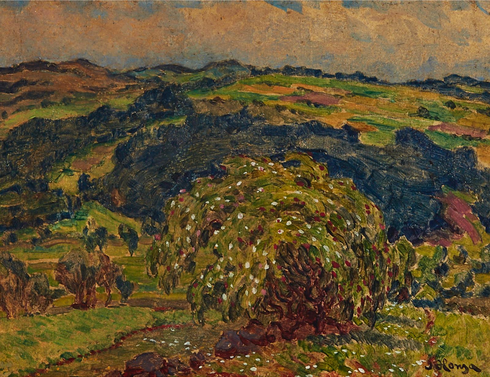 Jan Honsa (1876-1937) - Summer Hillside With Old Tree In Blossom