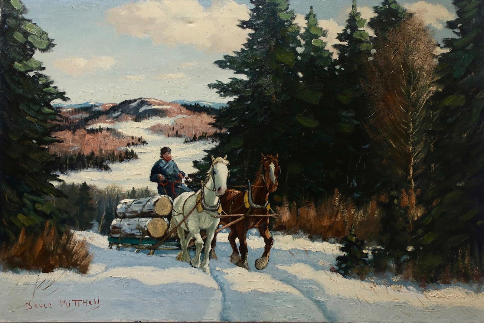 Bruce Mitchell (1912-1995) - Untitled (Hauling Logs In Winter)