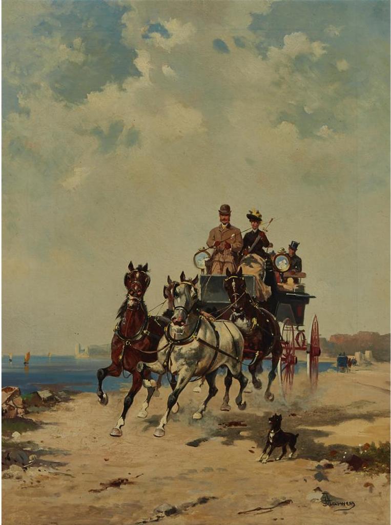 James Harwey (1875-1952) - Elegants Out For A Carriage Ride