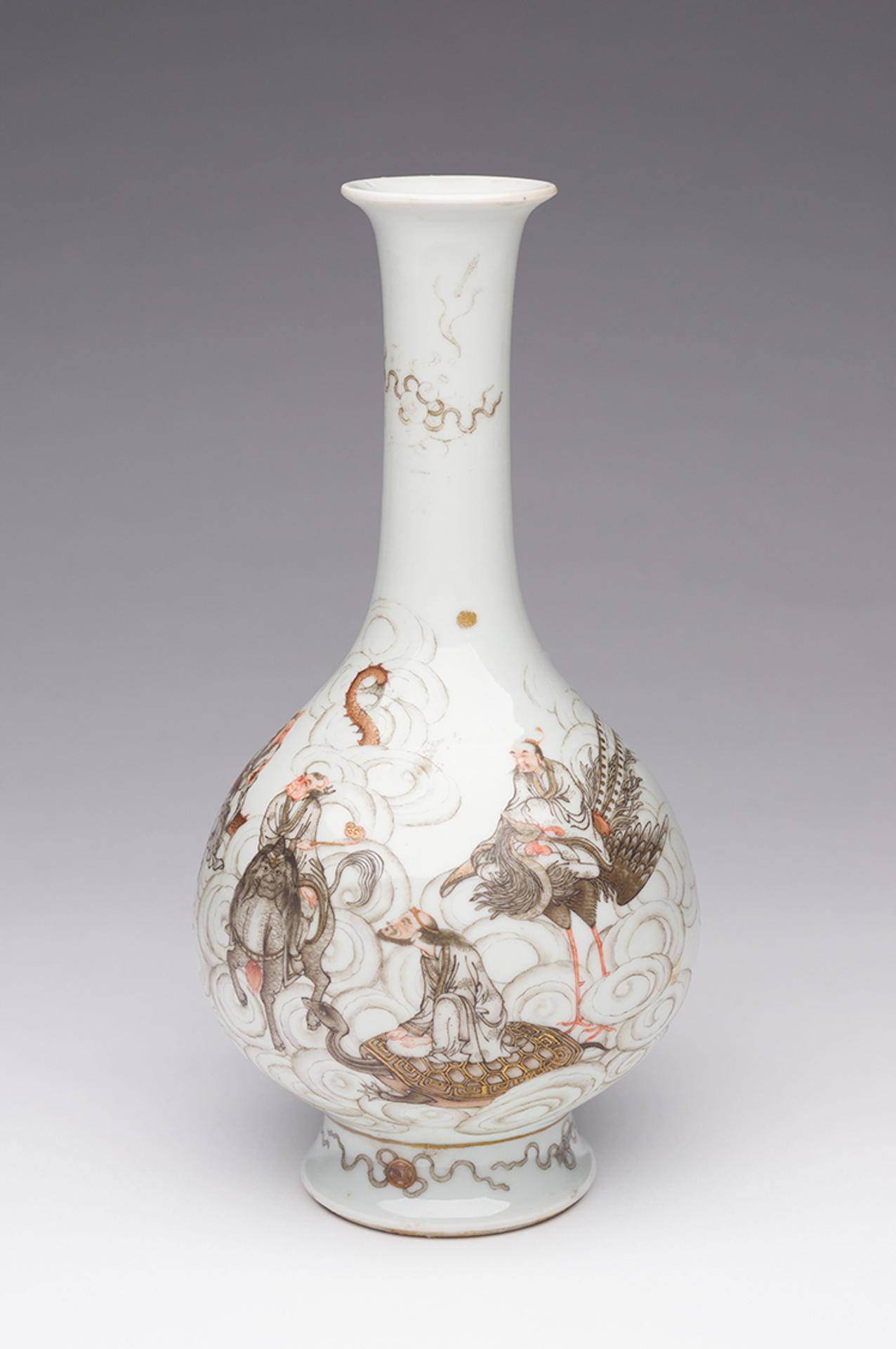 Chinese Art - A Well-Painted Chinese Famille Rose and Grisaille 'Immortals' Bottle Vase, Shende Tang Mark, Republican Period