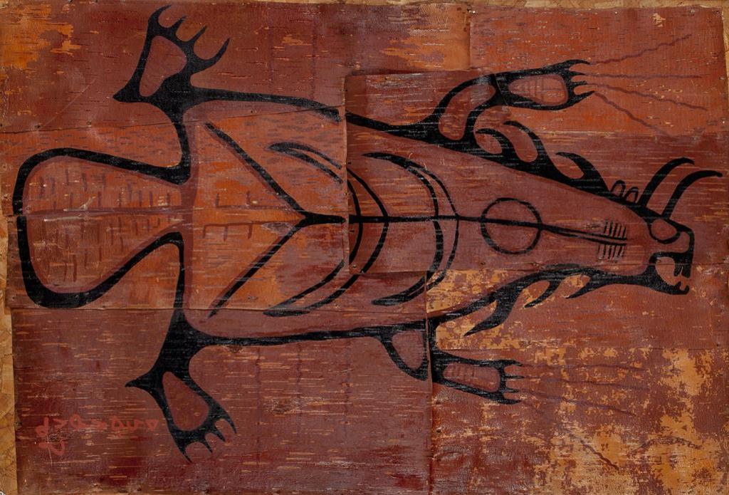 Norval H. Morrisseau (1931-2007) - Anishnaabe, Sacred Beaver with Lines of Power, c. early 1960s, acrylic on birchbark