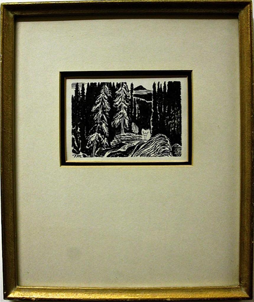 Thoreau MacDonald (1901-1989) - Waterfall With Figure  Ink & Wash; Initialed Lower Left