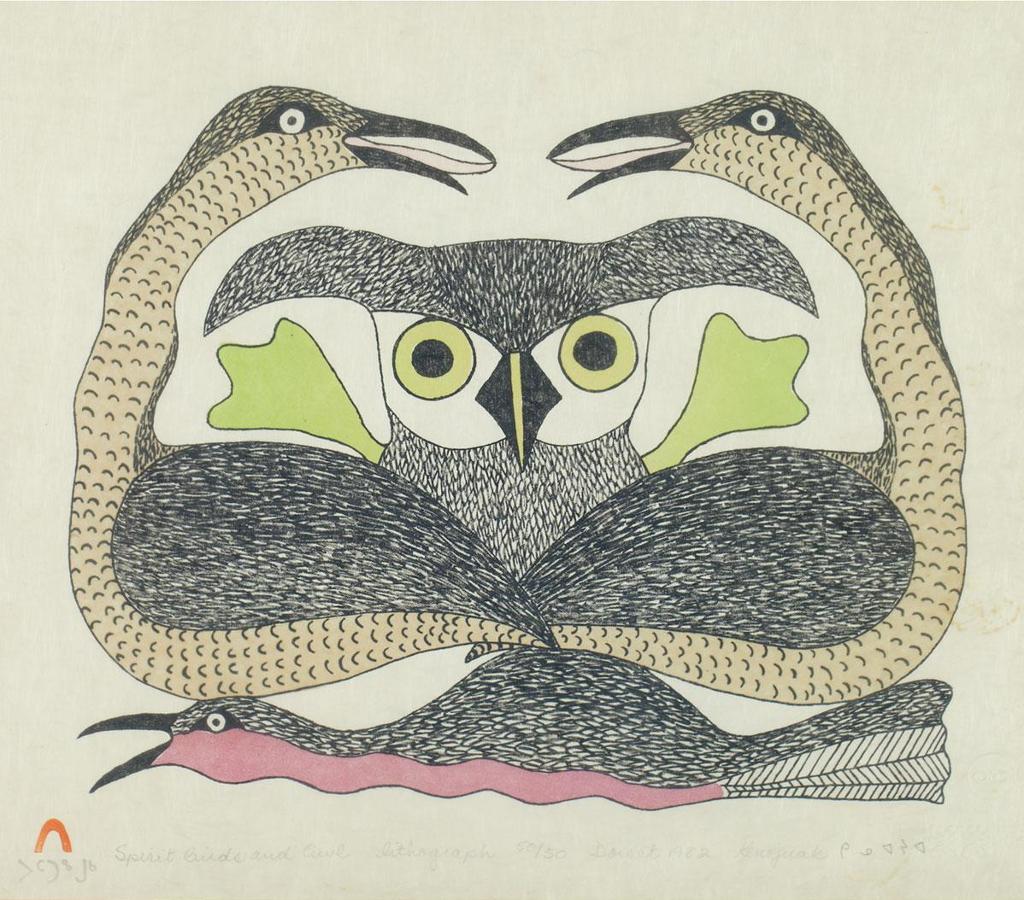 Kenojuak Ashevak (1927-2013) - Spirit Birds And Owl
