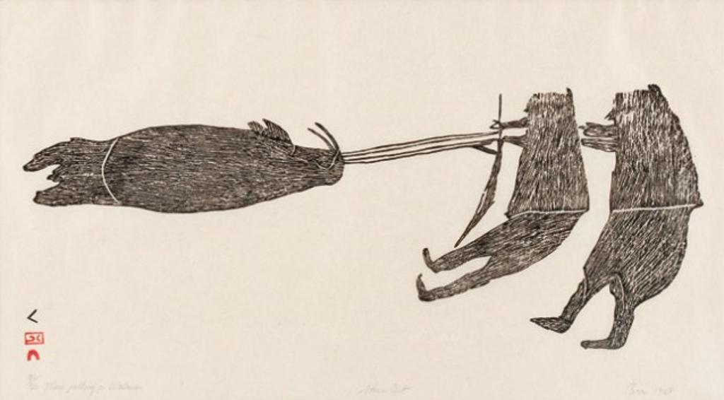 Parr (1893-1969) - Men Pulling a Walrus, 1964 #60, stonecut, 41/50, 12.75 x 23 in, 32.3 x 58.4 cm sight, 21 x 31 in, 53.3 x 78.7 cm framed