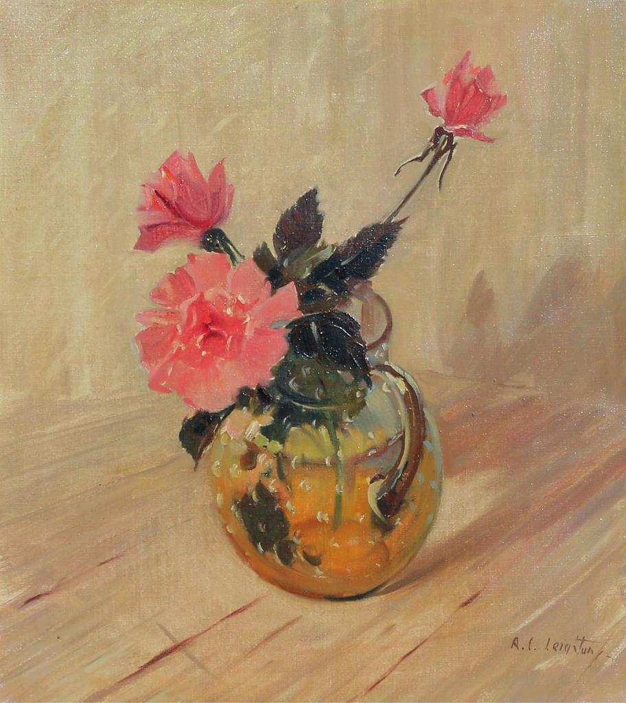 Alfred Crocker Leighton (1901-1965) - Pink Roses In A Hobnail Pitcher; Ca 1953