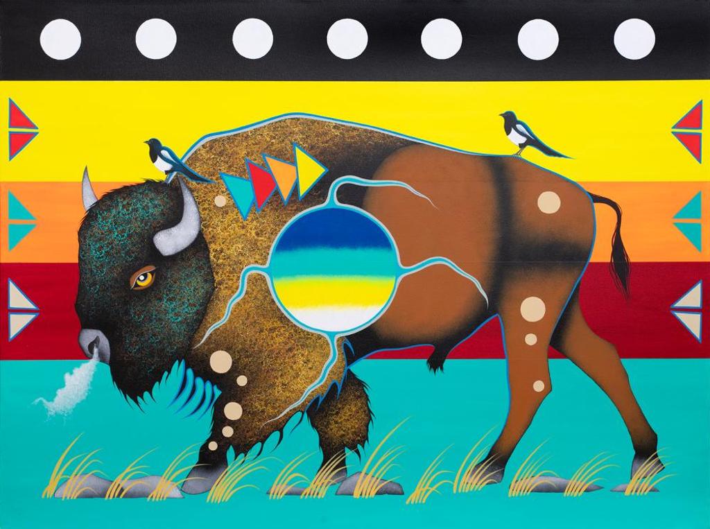 Joe M. Tapaquon - Untitled - Bison and Magpies