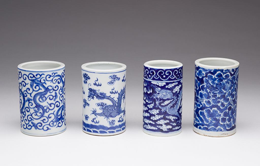 Chinese Art - Four Chinese Blue and White 'Dragon' Brushpots, 19th/20th Century