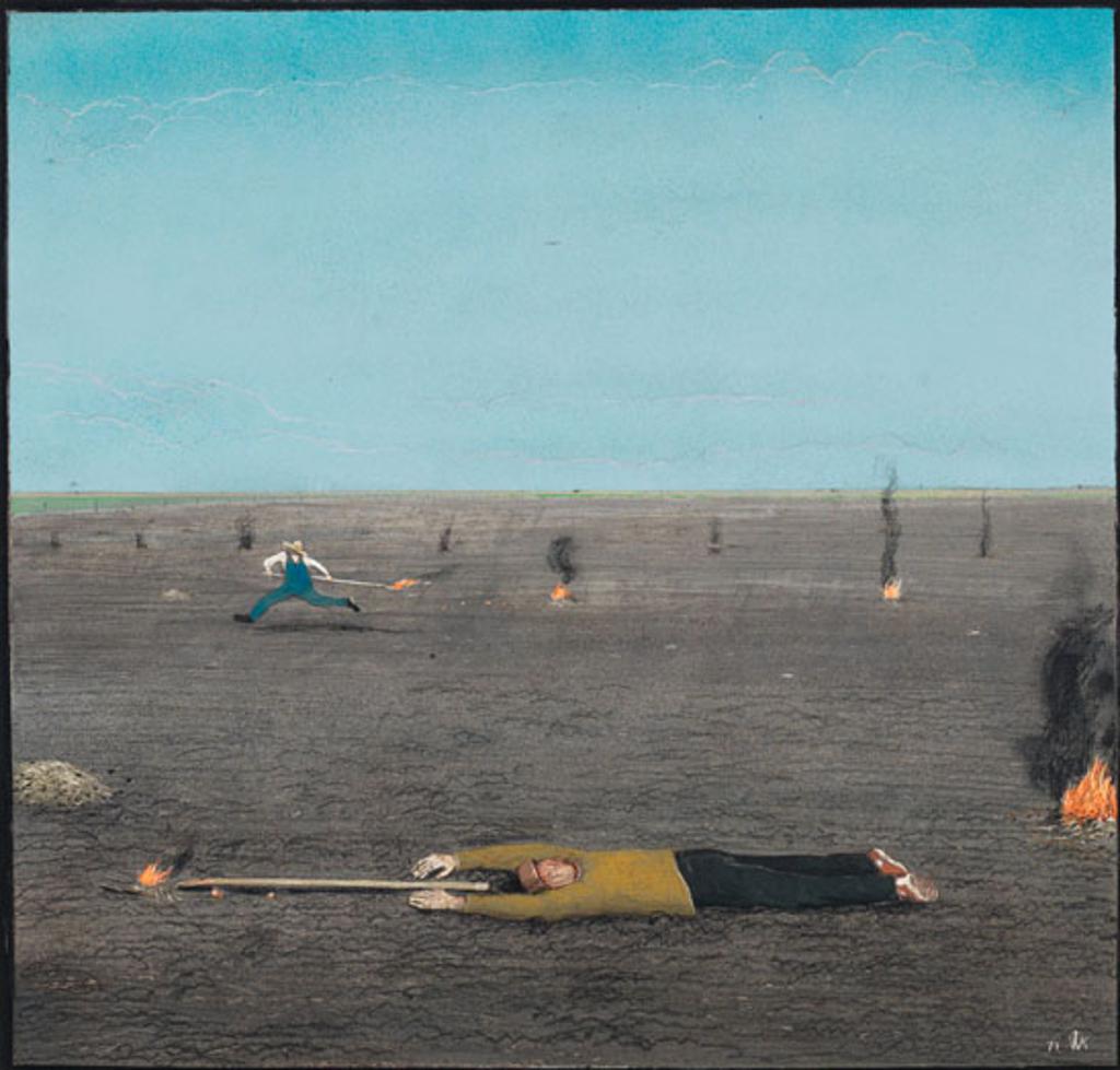 William Kurelek (1927-1977) - One Man Taken, One Left as They Work Together in the Fields