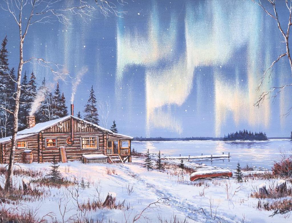 Bob Millard (1947-2014) - Untitled - Northern Lights With Cabin