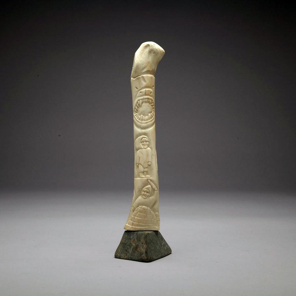 Laurent Aksadjuak (1935-2002) - Antler Incised With Arctic Motifs On Base