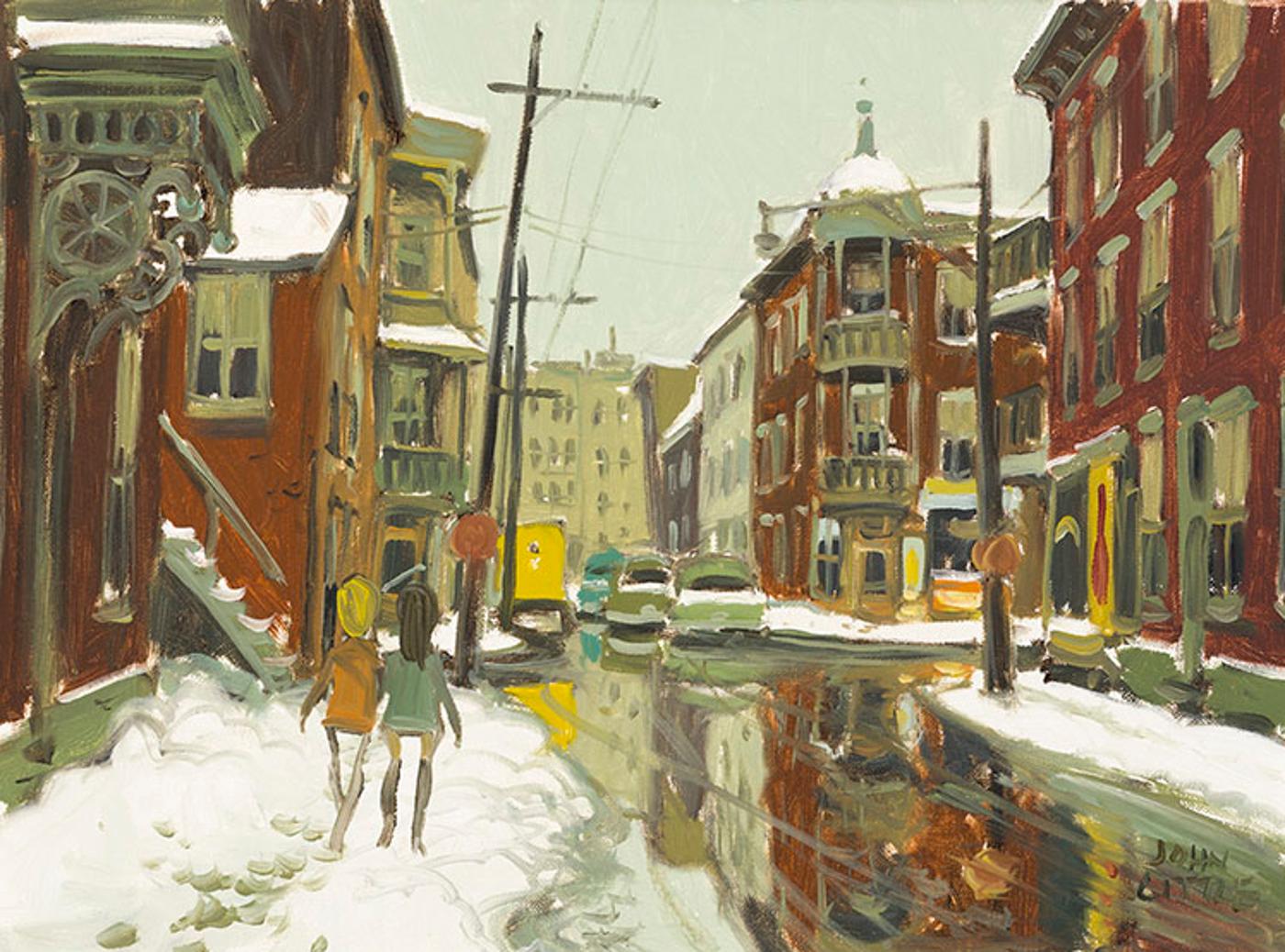 John Geoffrey Caruthers Little (1928-1984) - Une journée humide, Rue Langevin, St. Henri, Montréal