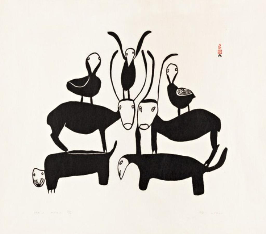 Pitseolak Ashoona (1904-1983) - Caribou and Birds, 1963 #21