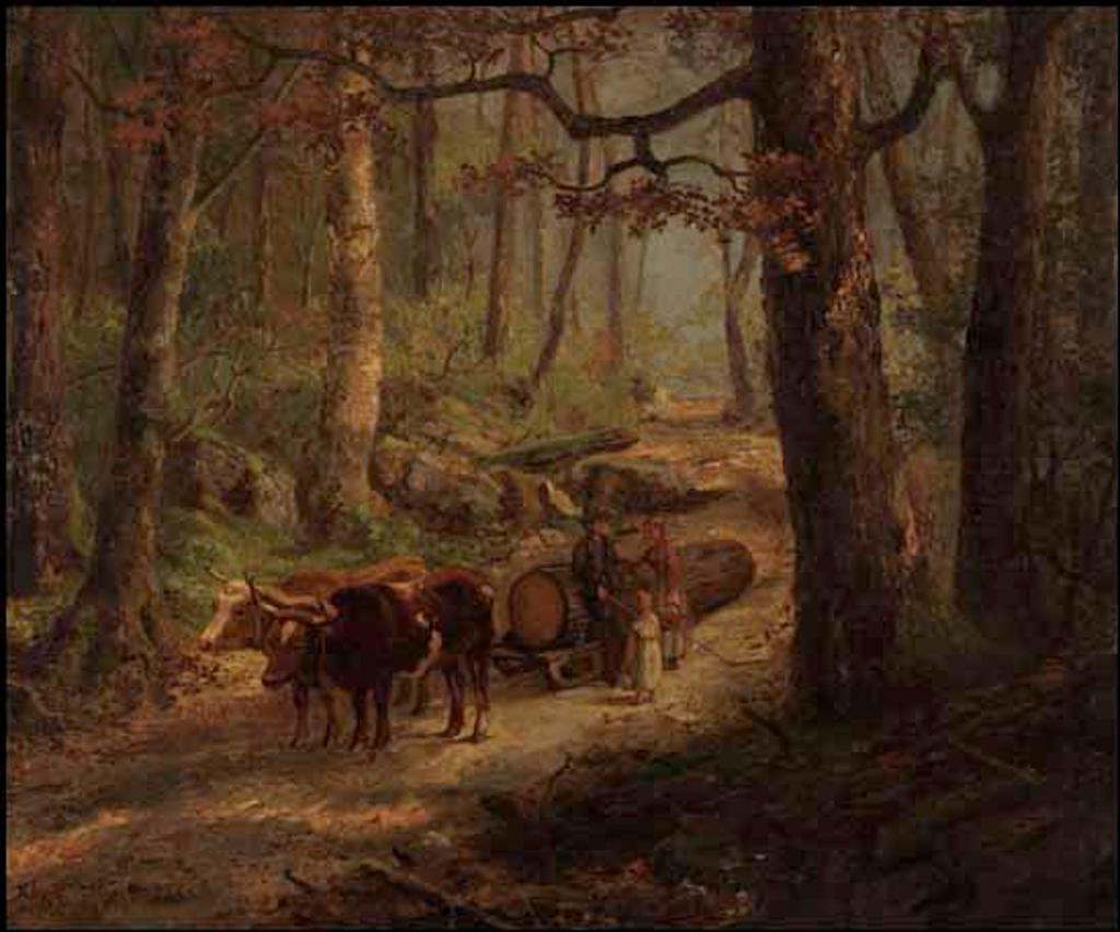 Thomas Mower Martin (1838-1934) - Oxen Hauling a Log