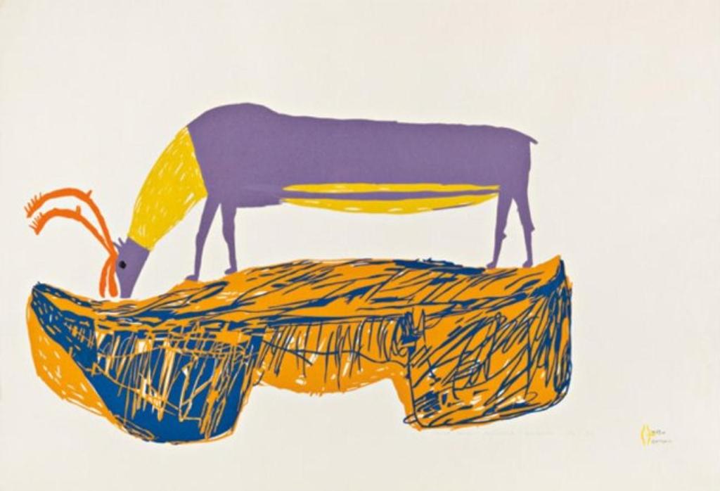 Luke H.Amitnaaq Anguhadluq (1895-1982) - Grazing Caribou, 1975 #19, serigraph, 11/42, 20.75 x 30.25 in, 52.8 x 76.7 cm sight, 28.25 x 37.5 in, 71.8 x 95.2 cm framed