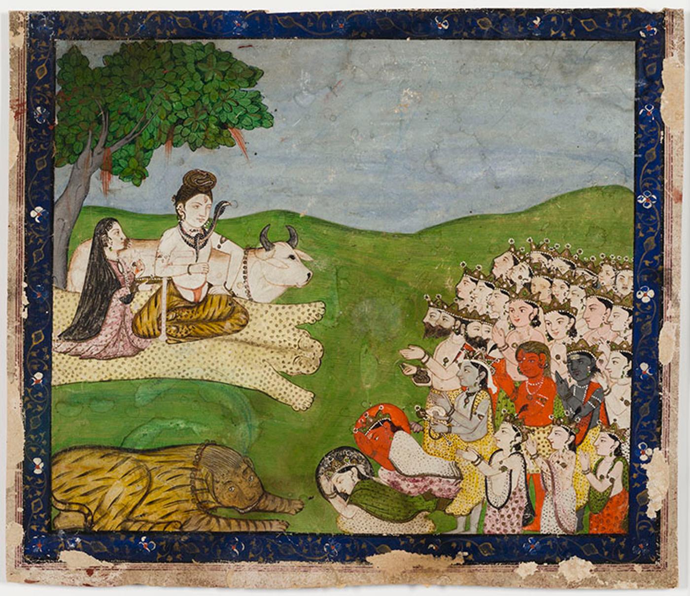 Indian Art - A Kangra Painted Miniature of Shiva and Parvati Worshipped by Deities, 18th/19th Century