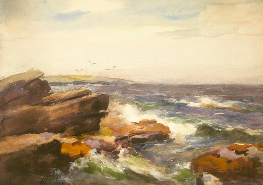 William St. Thomas Smith (1862-1947) - Coastal Scene with Crashing Waves
