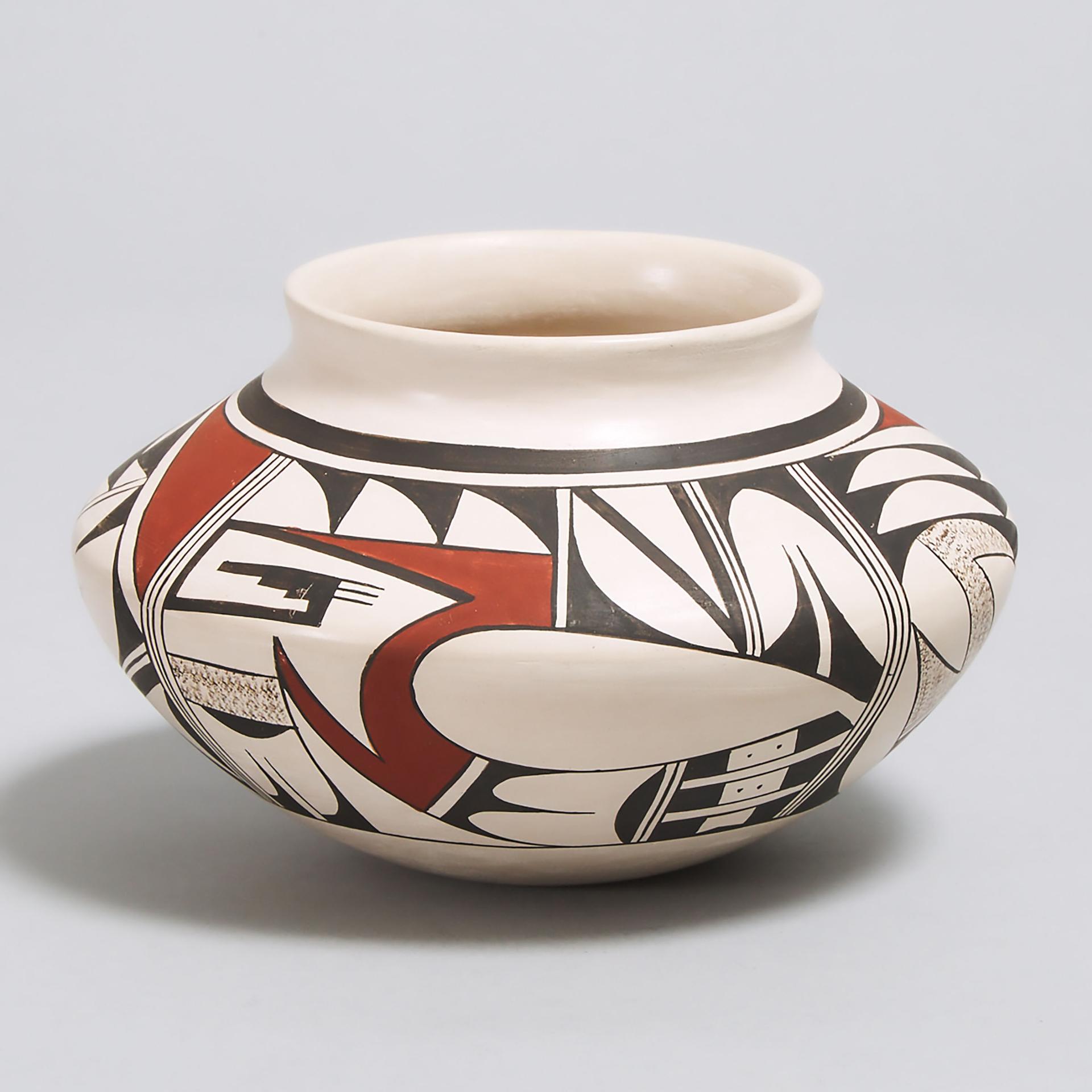 Joy Navasie (1919) - Hopi-Tewa Pueblo Coiled Kaolin Pottery Jar, 1977