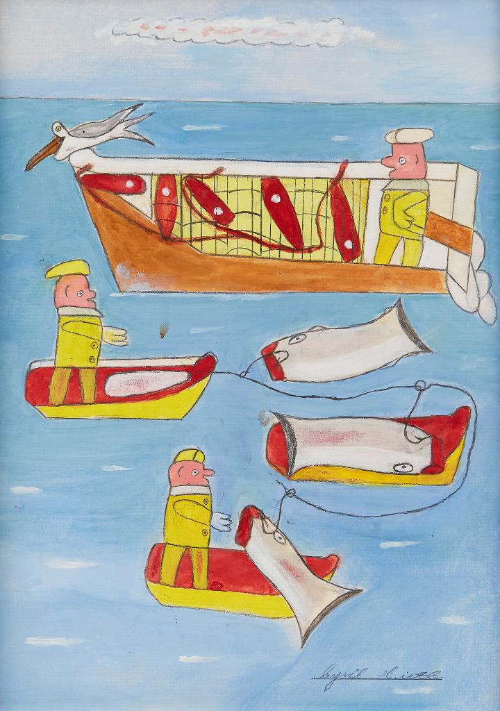 Cyril Hirtle (1918-2003) - Seagull Fishing with Three Men (Down East #6)