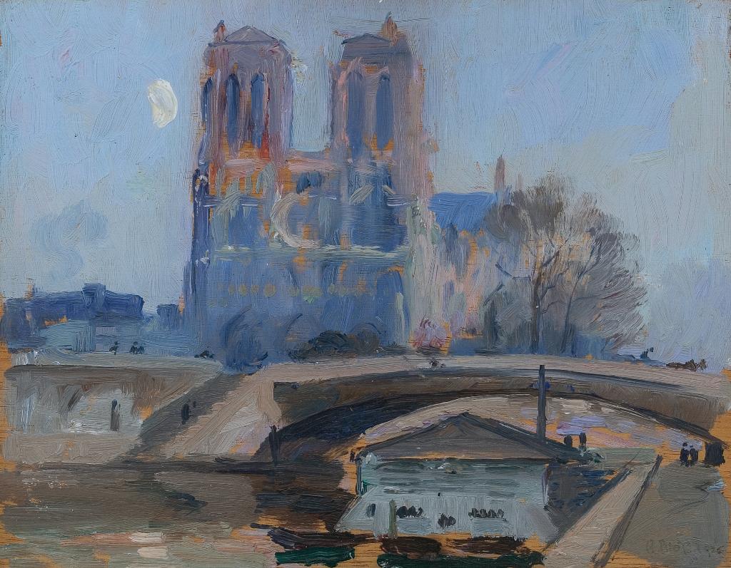 Robert Wakeham Pilot (1898-1967) - Moonrise Behind Notre Dame De Paris