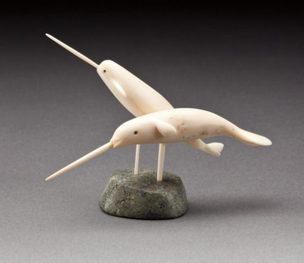 Mark Tungilik (1913-1986) - Repulse Bay, Two narwhals on a base, ca. 1976, ivory