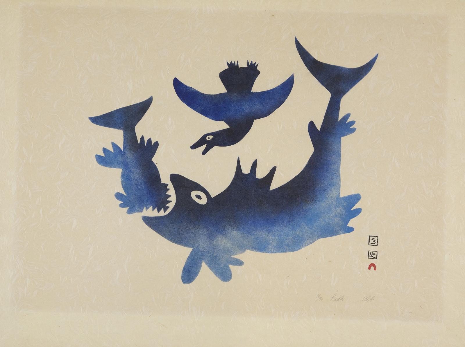 Pudlo Pudlat (1916-1992) - Fish And Gull/ Untitled (Sea Creatures And Bird)